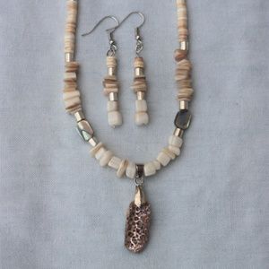 Abalone pendant on shell/beaded necklace (item#15)